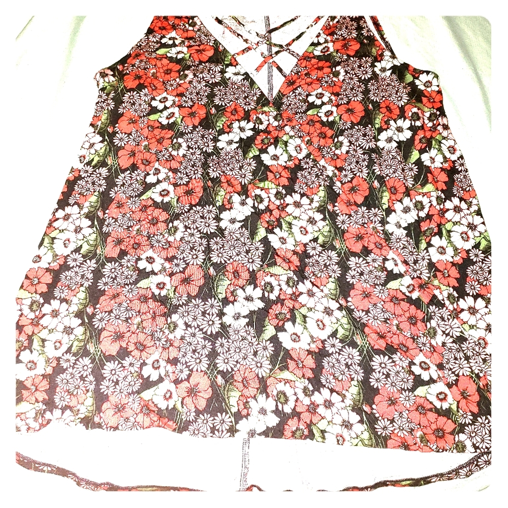 Banded bottom front, sexy woman's sleeveless shirt